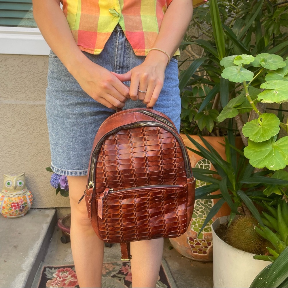 New Patricia Nash Woven Leather Backpack - Reddish Brown - Picture 3 of 16